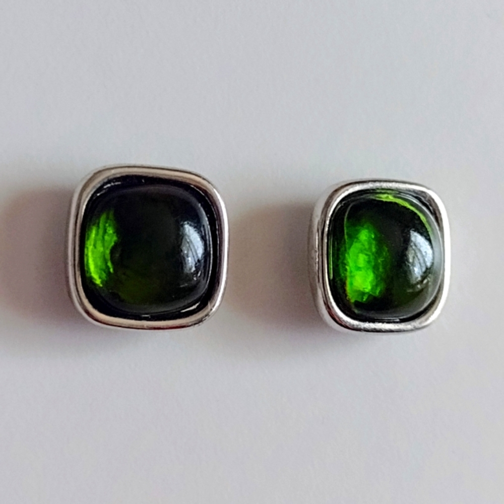 Silver Toned Green Moonstone Earrings